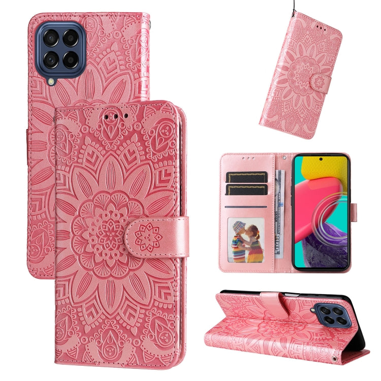 Embossed Sunflower Leather Phone Case, For Samsung Galaxy A53 5G, For Samsung Galaxy A73 5G, For Samsung Galaxy M33 5G Global, For Samsung Galaxy M52 5G, For Samsung Galaxy M53 5G