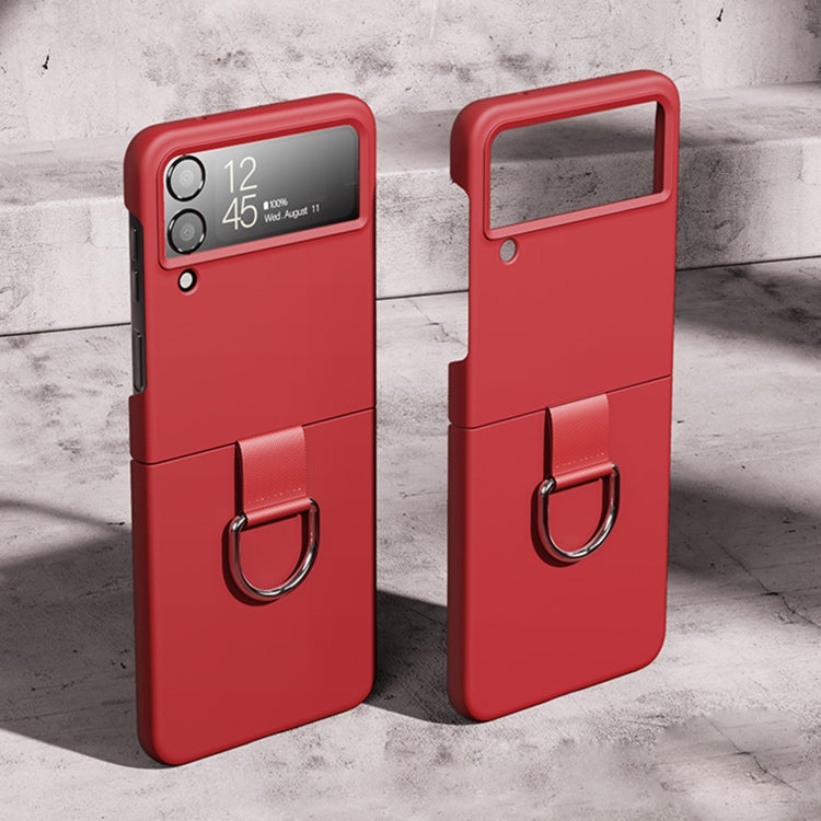 Skin Feeling PC + Flannel Protective Phone Case with Ring Hook, For Samsung Galaxy Z Flip4 5G