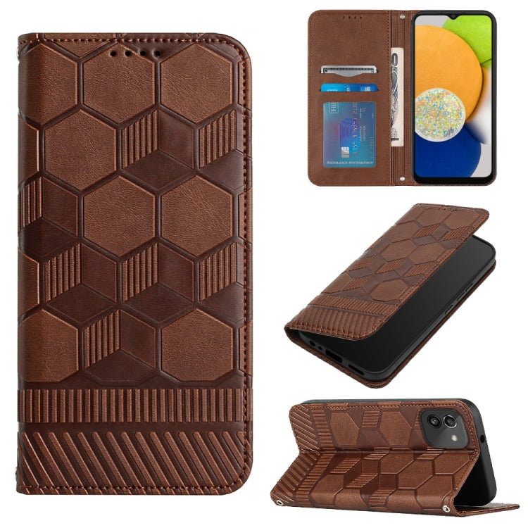 Football Texture Magnetic Leather Flip Phone Case, For Samsung Galaxy A03 164mm, For Samsung Galaxy A03s 164mm India, For Samsung Galaxy A03s 165.8mm US Version, For Samsung Galaxy A03s 166.5mm EU Version, For Samsung Galaxy A12 5G / M12 / F12         ...