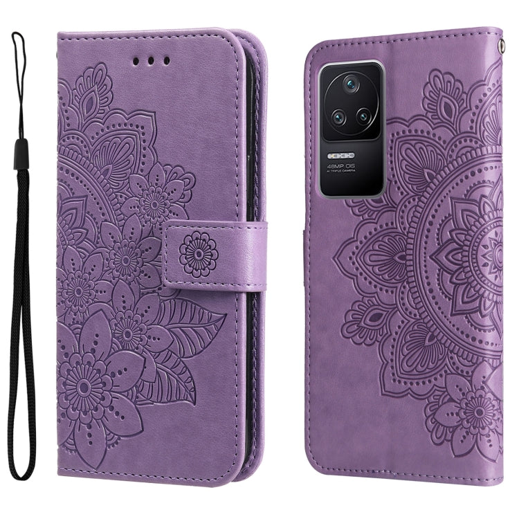 7-petal Flowers Embossing Leather Case, For Xiaomi Redmi K40S / Poco F4, For Xiaomi Redmi Note 11T Pro/Poco X4 GT
