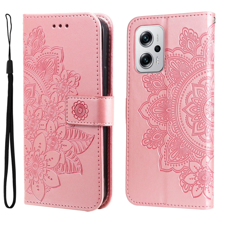 7-petal Flowers Embossing Leather Case, For Xiaomi Redmi K40S / Poco F4, For Xiaomi Redmi Note 11T Pro/Poco X4 GT