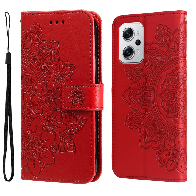 7-petal Flowers Embossing Leather Case, For Xiaomi Redmi K40S / Poco F4, For Xiaomi Redmi Note 11T Pro/Poco X4 GT