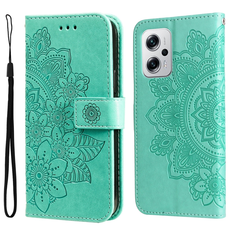 7-petal Flowers Embossing Leather Case, For Xiaomi Redmi K40S / Poco F4, For Xiaomi Redmi Note 11T Pro/Poco X4 GT