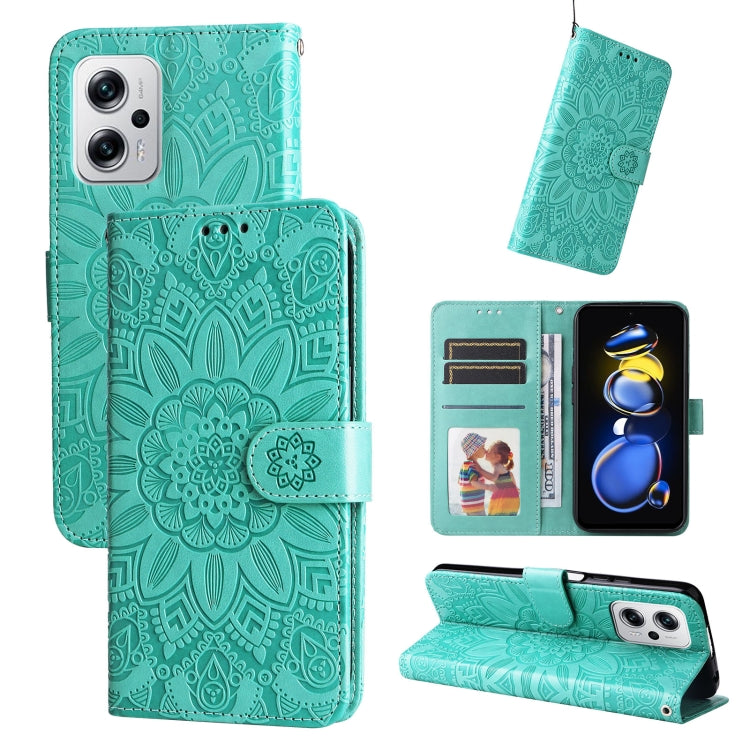 Embossed Sunflower Leather Phone Case, For Xiaomi Redmi K40S / Poco F4, For Xiaomi Redmi Note 11T Pro/Poco X4 GT, For Infinix Hot 12, For Infinix Hot 12 Play, For Infinix Smart 6