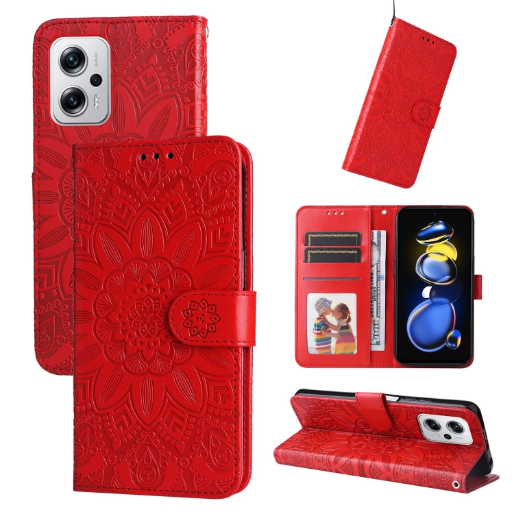 Embossed Sunflower Leather Phone Case, For Xiaomi Redmi K40S / Poco F4, For Xiaomi Redmi Note 11T Pro/Poco X4 GT, For Infinix Hot 12, For Infinix Hot 12 Play, For Infinix Smart 6
