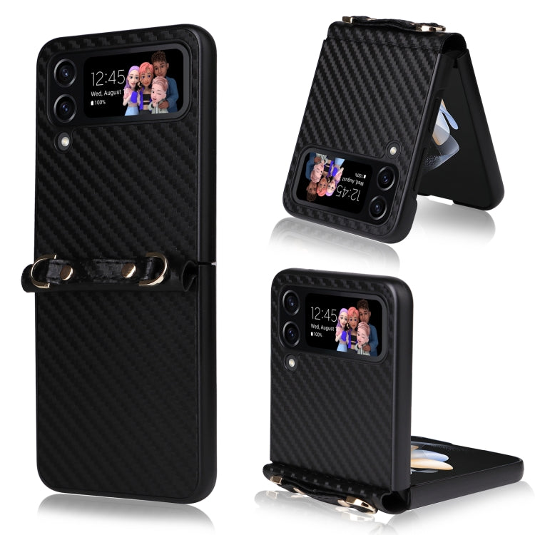 Carbon Fiber Texture Phone Case With Lanyard, For Samsung Galaxy Z Flip4
