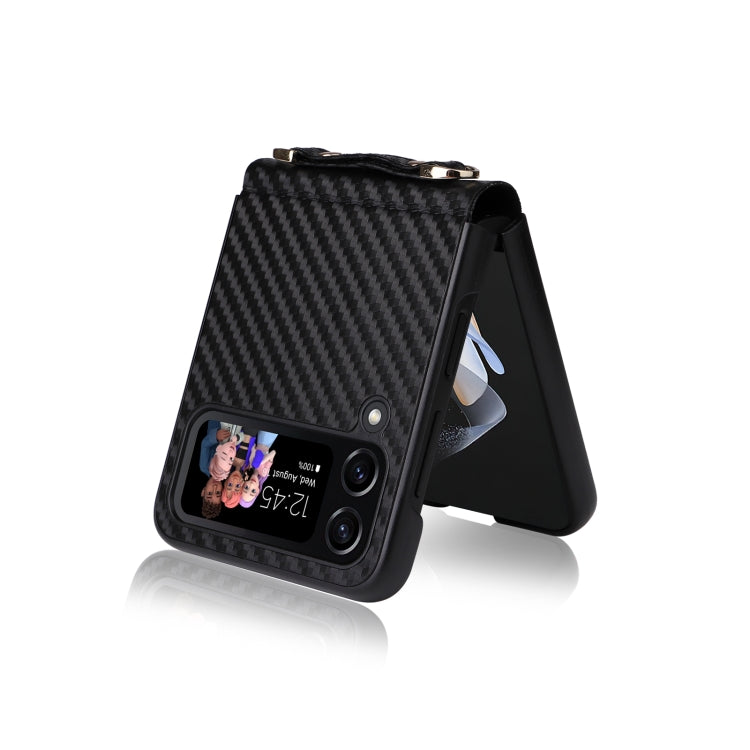 Carbon Fiber Texture Phone Case With Lanyard, For Samsung Galaxy Z Flip4