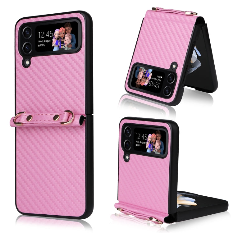 Carbon Fiber Texture Phone Case With Lanyard, For Samsung Galaxy Z Flip4