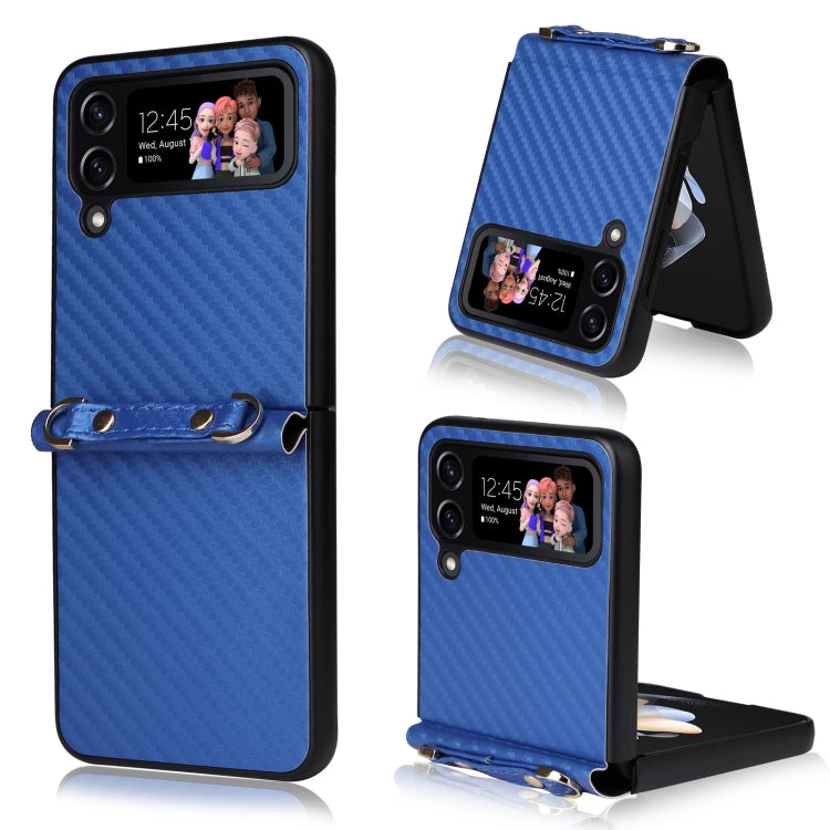 Carbon Fiber Texture Phone Case With Lanyard, For Samsung Galaxy Z Flip4