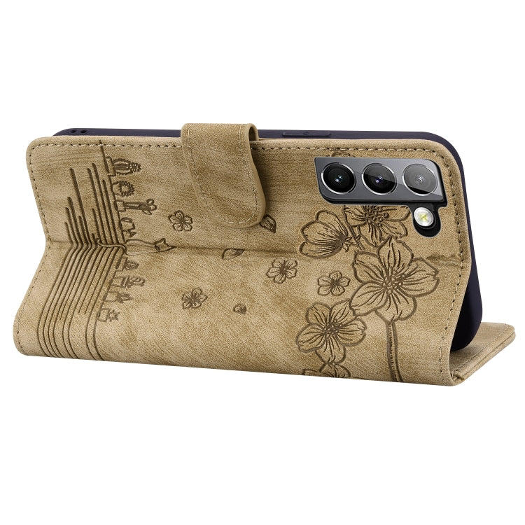 Cartoon Sakura Cat Embossed Leather Phone Case, For Samsung Galaxy S22 5G, For Samsung Galaxy S22+ 5G, For Samsung Galaxy S22 Ultra 5G, For Samsung Galaxy S21 5G, For Samsung Galaxy S21+ 5G, For Samsung Galaxy S21 Ultra 5G                              ...