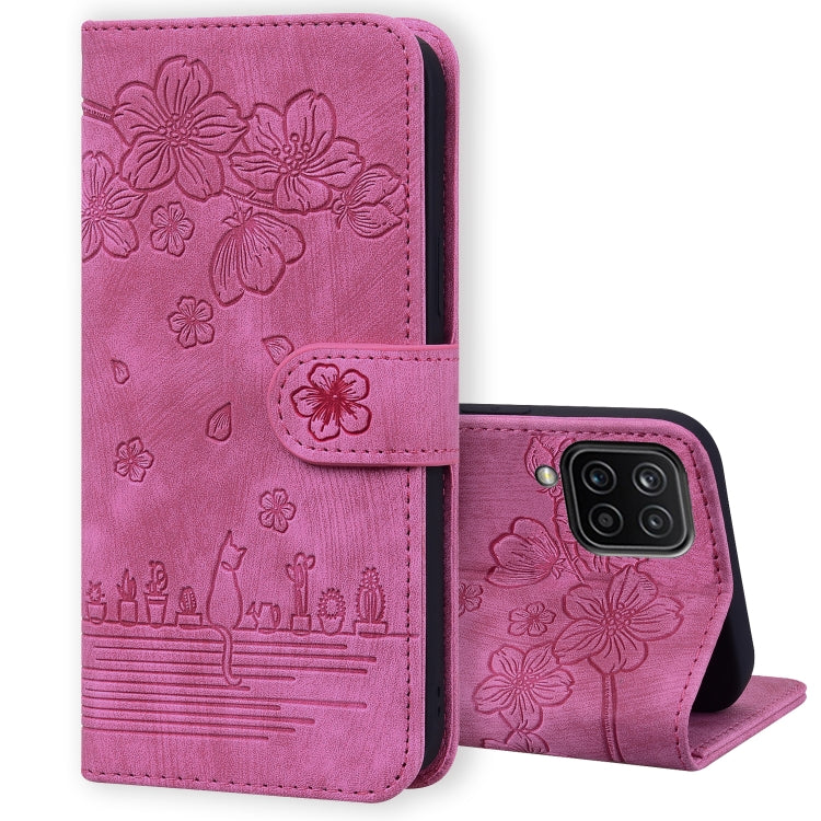 Cartoon Sakura Cat Embossed Leather Phone Case, For Samsung Galaxy S22 5G, For Samsung Galaxy S22+ 5G, For Samsung Galaxy S22 Ultra 5G, For Samsung Galaxy S21 5G, For Samsung Galaxy S21+ 5G, For Samsung Galaxy S21 Ultra 5G                              ...