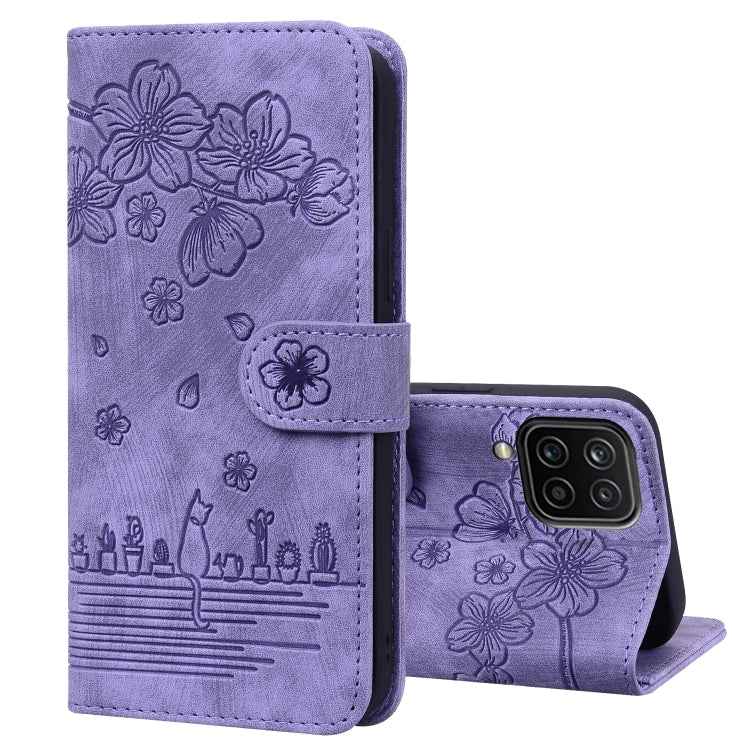 Cartoon Sakura Cat Embossed Leather Phone Case, For Samsung Galaxy S22 5G, For Samsung Galaxy S22+ 5G, For Samsung Galaxy S22 Ultra 5G, For Samsung Galaxy S21 5G, For Samsung Galaxy S21+ 5G, For Samsung Galaxy S21 Ultra 5G                              ...
