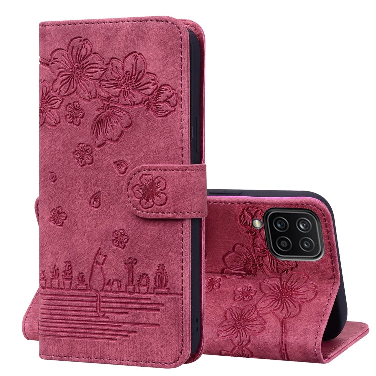 Cartoon Sakura Cat Embossed Leather Phone Case, For Samsung Galaxy S22 5G, For Samsung Galaxy S22+ 5G, For Samsung Galaxy S22 Ultra 5G, For Samsung Galaxy S21 5G, For Samsung Galaxy S21+ 5G, For Samsung Galaxy S21 Ultra 5G                              ...