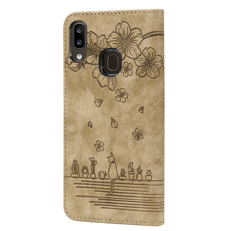 Cartoon Sakura Cat Embossed Leather Phone Case, For Samsung Galaxy A20 / A30, For Samsung Galaxy A22 4G, For Samsung Galaxy A22 5G / A22s 5G, For Samsung Galaxy A30s / A50s / A50, For Samsung Galaxy A32 5G, For Samsung Galaxy A33 5G                    ...