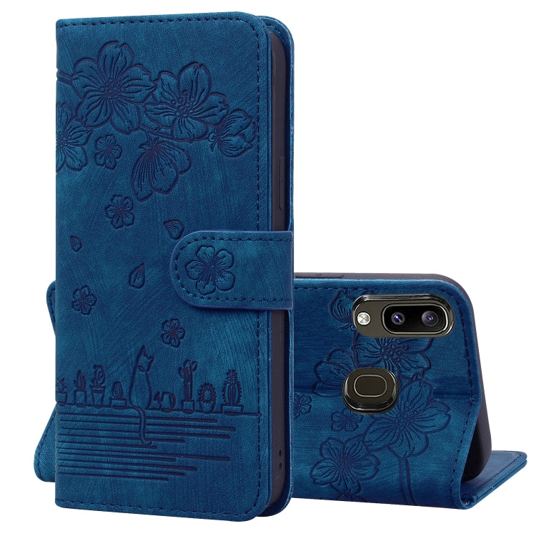 Cartoon Sakura Cat Embossed Leather Phone Case, For Samsung Galaxy A20 / A30, For Samsung Galaxy A22 4G, For Samsung Galaxy A22 5G / A22s 5G, For Samsung Galaxy A30s / A50s / A50, For Samsung Galaxy A32 5G, For Samsung Galaxy A33 5G                    ...
