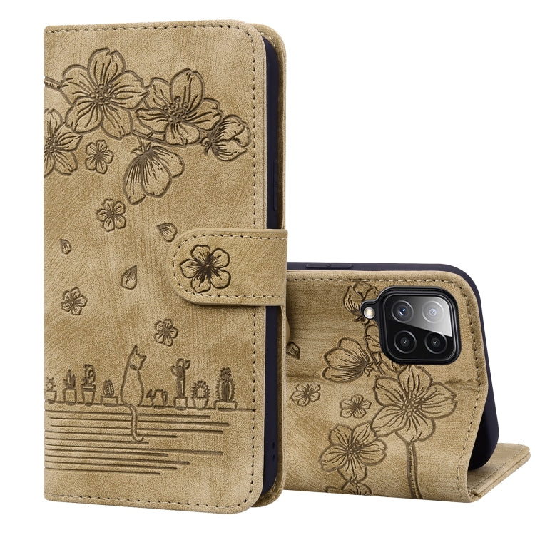 Cartoon Sakura Cat Embossed Leather Phone Case, For Samsung Galaxy A20 / A30, For Samsung Galaxy A22 4G, For Samsung Galaxy A22 5G / A22s 5G, For Samsung Galaxy A30s / A50s / A50, For Samsung Galaxy A32 5G, For Samsung Galaxy A33 5G                    ...