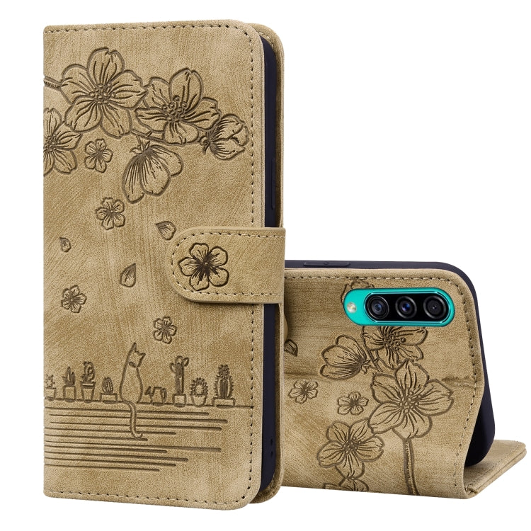 Cartoon Sakura Cat Embossed Leather Phone Case, For Samsung Galaxy A20 / A30, For Samsung Galaxy A22 4G, For Samsung Galaxy A22 5G / A22s 5G, For Samsung Galaxy A30s / A50s / A50, For Samsung Galaxy A32 5G, For Samsung Galaxy A33 5G                    ...