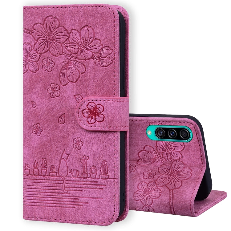 Cartoon Sakura Cat Embossed Leather Phone Case, For Samsung Galaxy A20 / A30, For Samsung Galaxy A22 4G, For Samsung Galaxy A22 5G / A22s 5G, For Samsung Galaxy A30s / A50s / A50, For Samsung Galaxy A32 5G, For Samsung Galaxy A33 5G                    ...