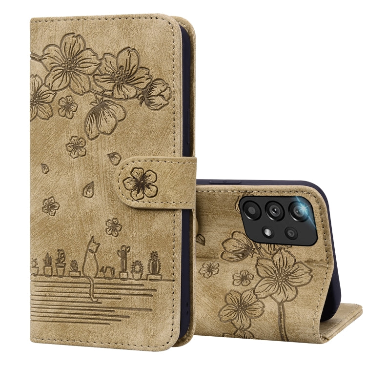 Cartoon Sakura Cat Embossed Leather Phone Case, For Samsung Galaxy A20 / A30, For Samsung Galaxy A22 4G, For Samsung Galaxy A22 5G / A22s 5G, For Samsung Galaxy A30s / A50s / A50, For Samsung Galaxy A32 5G, For Samsung Galaxy A33 5G                    ...