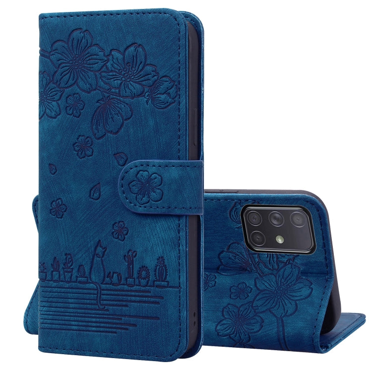 Cartoon Sakura Cat Embossed Leather Phone Case, For Samsung Galaxy A20 / A30, For Samsung Galaxy A22 4G, For Samsung Galaxy A22 5G / A22s 5G, For Samsung Galaxy A30s / A50s / A50, For Samsung Galaxy A32 5G, For Samsung Galaxy A33 5G                    ...