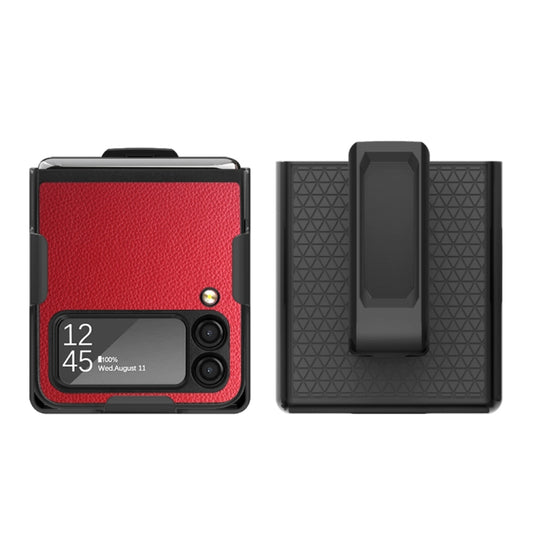 Litchi Texture PC Phone Case with Back Clip, For Samsung Galaxy Z Flip4 5G