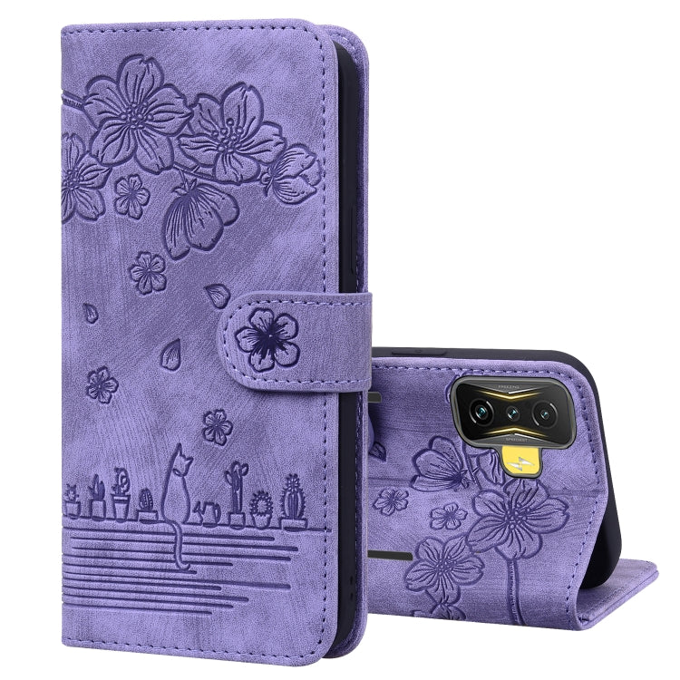 Cartoon Sakura Cat Embossed Leather Phone Case, For Xiaomi Poco F4 GT, For Xiaomi Poco M3 / Redmi 9T Global, For Xiaomi Poco X3 / X3 NFC, For Xiaomi Redmi K40 / K40 Pro, For Xiaomi Redmi Note 11 Pro 4G / 5G, For Xiaomi Poco M4 Pro 4G Global            ...