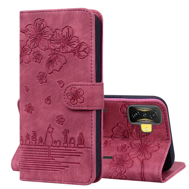 Cartoon Sakura Cat Embossed Leather Phone Case, For Xiaomi Poco F4 GT, For Xiaomi Poco M3 / Redmi 9T Global, For Xiaomi Poco X3 / X3 NFC, For Xiaomi Redmi K40 / K40 Pro, For Xiaomi Redmi Note 11 Pro 4G / 5G, For Xiaomi Poco M4 Pro 4G Global            ...