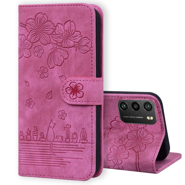 Cartoon Sakura Cat Embossed Leather Phone Case, For Xiaomi Poco F4 GT, For Xiaomi Poco M3 / Redmi 9T Global, For Xiaomi Poco X3 / X3 NFC, For Xiaomi Redmi K40 / K40 Pro, For Xiaomi Redmi Note 11 Pro 4G / 5G, For Xiaomi Poco M4 Pro 4G Global            ...