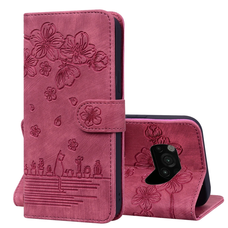 Cartoon Sakura Cat Embossed Leather Phone Case, For Xiaomi Poco F4 GT, For Xiaomi Poco M3 / Redmi 9T Global, For Xiaomi Poco X3 / X3 NFC, For Xiaomi Redmi K40 / K40 Pro, For Xiaomi Redmi Note 11 Pro 4G / 5G, For Xiaomi Poco M4 Pro 4G Global            ...