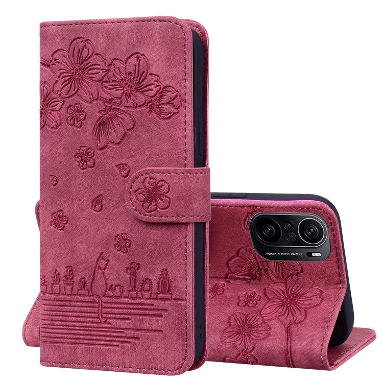 Cartoon Sakura Cat Embossed Leather Phone Case, For Xiaomi Poco F4 GT, For Xiaomi Poco M3 / Redmi 9T Global, For Xiaomi Poco X3 / X3 NFC, For Xiaomi Redmi K40 / K40 Pro, For Xiaomi Redmi Note 11 Pro 4G / 5G, For Xiaomi Poco M4 Pro 4G Global            ...