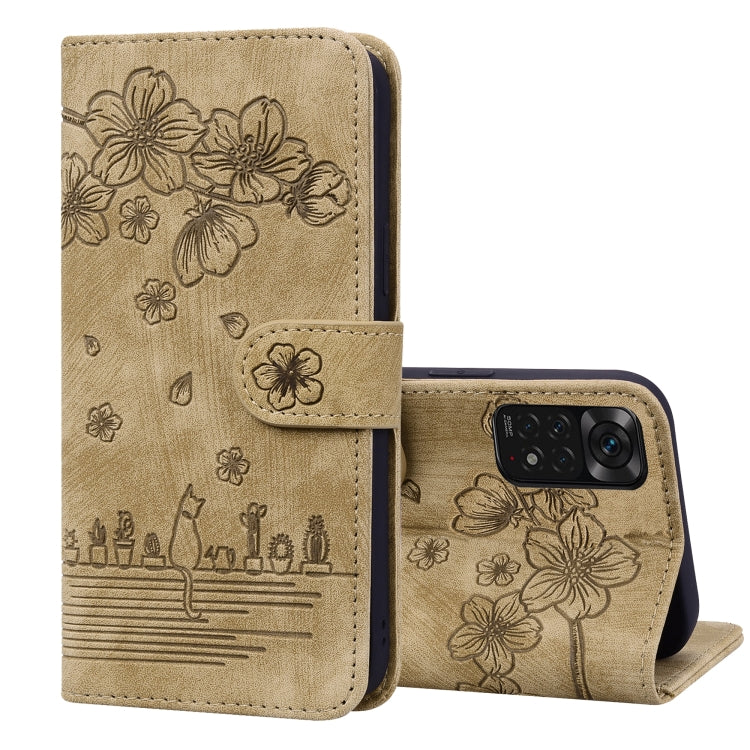 Cartoon Sakura Cat Embossed Leather Phone Case, For Xiaomi Poco F4 GT, For Xiaomi Poco M3 / Redmi 9T Global, For Xiaomi Poco X3 / X3 NFC, For Xiaomi Redmi K40 / K40 Pro, For Xiaomi Redmi Note 11 Pro 4G / 5G, For Xiaomi Poco M4 Pro 4G Global            ...