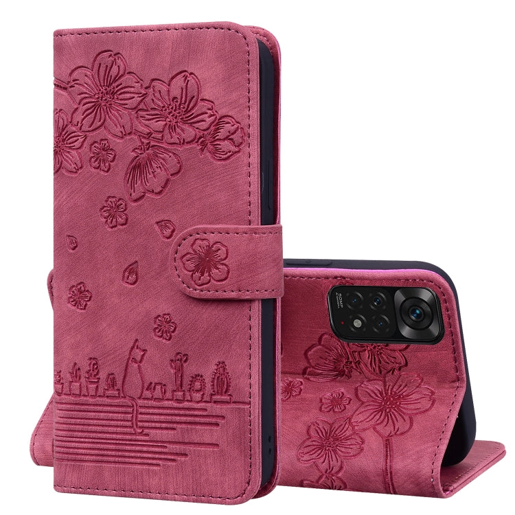 Cartoon Sakura Cat Embossed Leather Phone Case, For Xiaomi Poco F4 GT, For Xiaomi Poco M3 / Redmi 9T Global, For Xiaomi Poco X3 / X3 NFC, For Xiaomi Redmi K40 / K40 Pro, For Xiaomi Redmi Note 11 Pro 4G / 5G, For Xiaomi Poco M4 Pro 4G Global            ...