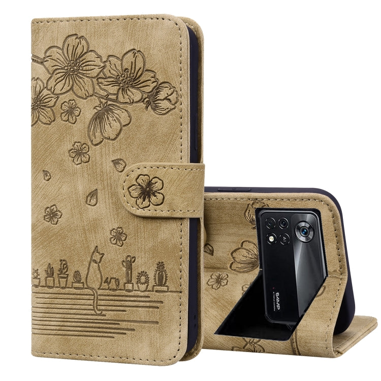 Cartoon Sakura Cat Embossed Leather Phone Case, For Xiaomi Poco F4 GT, For Xiaomi Poco M3 / Redmi 9T Global, For Xiaomi Poco X3 / X3 NFC, For Xiaomi Redmi K40 / K40 Pro, For Xiaomi Redmi Note 11 Pro 4G / 5G, For Xiaomi Poco M4 Pro 4G Global            ...