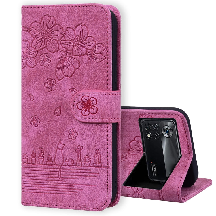 Cartoon Sakura Cat Embossed Leather Phone Case, For Xiaomi Poco F4 GT, For Xiaomi Poco M3 / Redmi 9T Global, For Xiaomi Poco X3 / X3 NFC, For Xiaomi Redmi K40 / K40 Pro, For Xiaomi Redmi Note 11 Pro 4G / 5G, For Xiaomi Poco M4 Pro 4G Global            ...