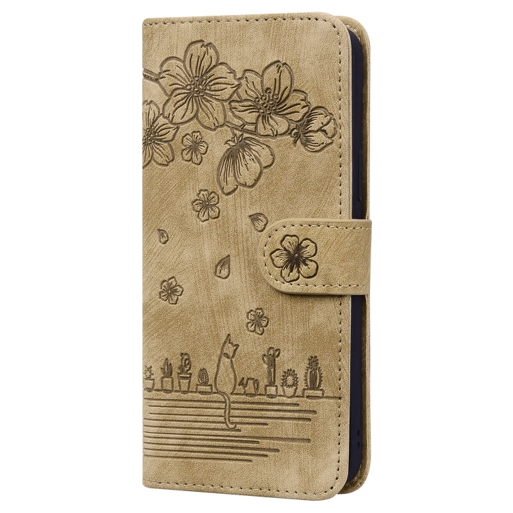 Cartoon Sakura Cat Embossed Leather Phone Case, For Xiaomi 12 / 12S / 12X, For Xiaomi Redmi Note 11 / Note 11S Global