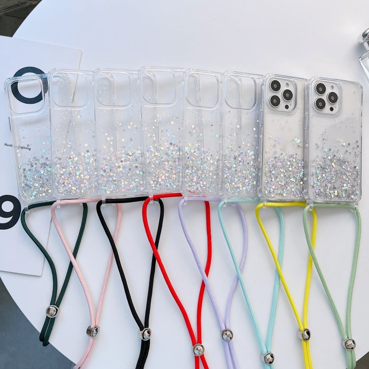 Lanyard Glitter Epoxy Clear Phone Case, For iPhone 14, For iPhone 14 Plus, For iPhone 14 Pro, For iPhone 14 Pro Max, For iPhone 13 mini, For iPhone 13