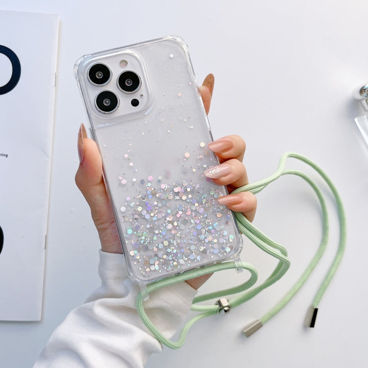 Lanyard Glitter Epoxy Clear Phone Case, For iPhone 13 Pro, For iPhone 13 Pro Max, For iPhone 12 mini, For iPhone 12 / 12 Pro, For iPhone 12 Pro Max, For iPhone 11