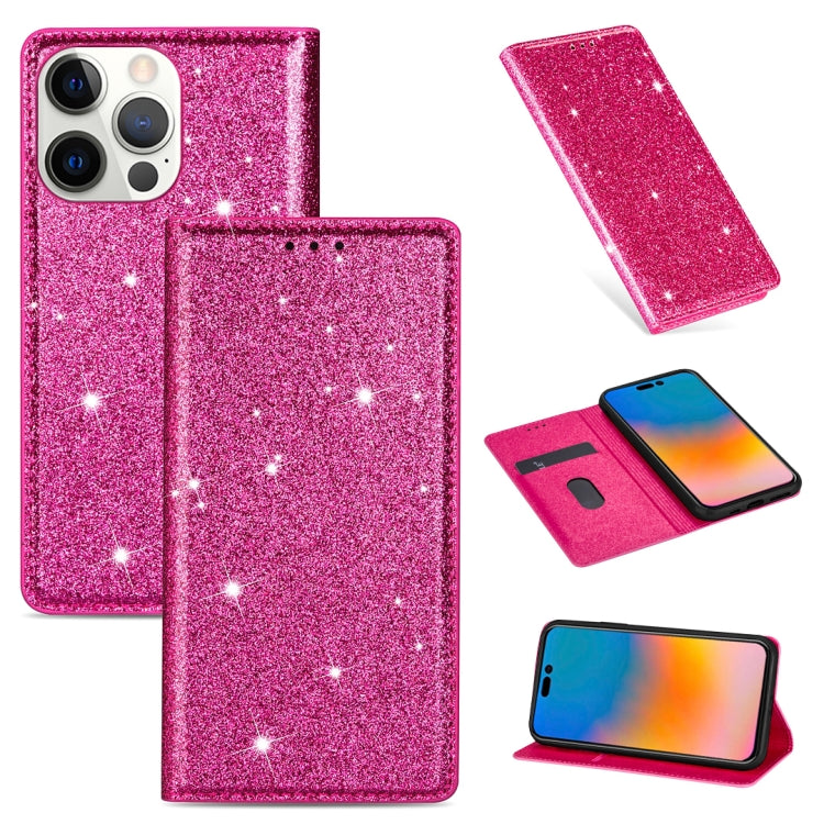 Ultrathin Glitter Magnetic Horizontal Flip Leather Case with Holder & Card Slots, For iPhone 14, For iPhone 14 Max, For iPhone 14 Pro, For iPhone 14 Pro Max