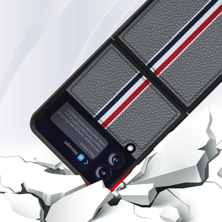 Litchi Texture Genuine Leather Color Strip Phone Case, For Samsung Galaxy Z Flip3 5G, For Samsung Galaxy Z Flip4