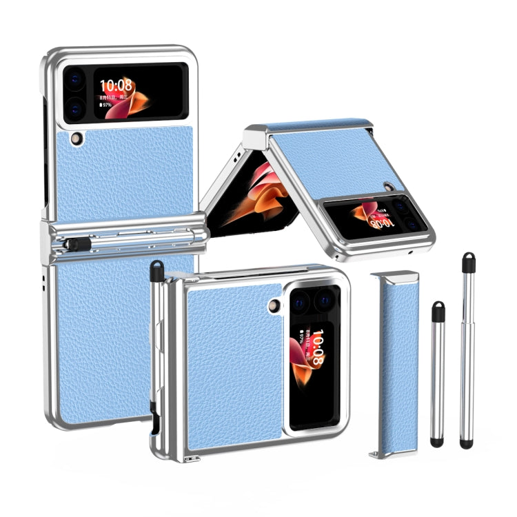 Litchi Texture Leather Hinged Electroplated Phone Case with Pen, For Samsung Galaxy Z Flip3 5G, For Samsung Galaxy Z Flip4