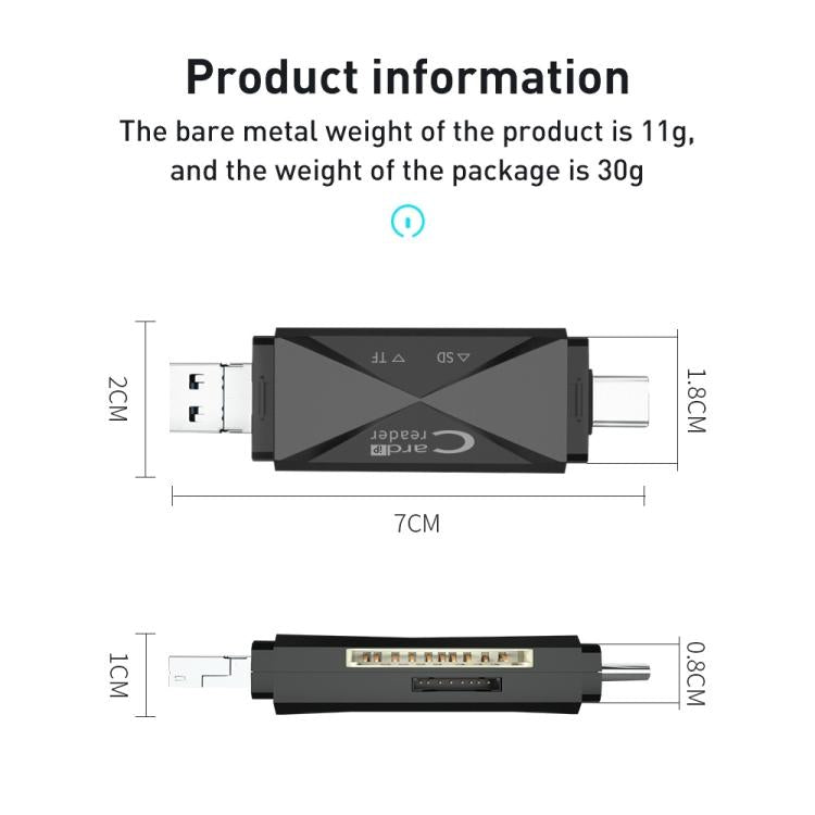 ADS-218 8 Pin+USB+Type-C Multi-function Card Reader