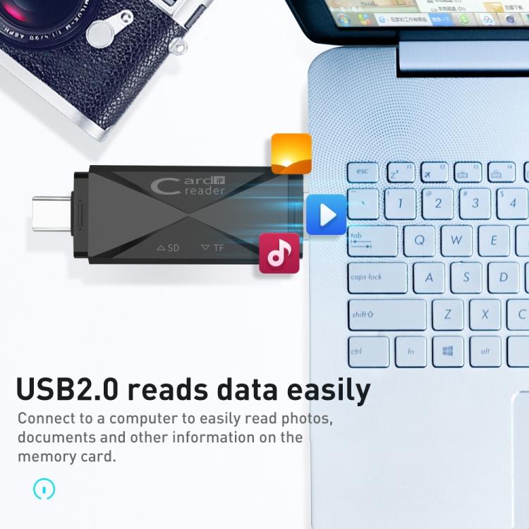 ADS-218 8 Pin+USB+Type-C Multi-function Card Reader