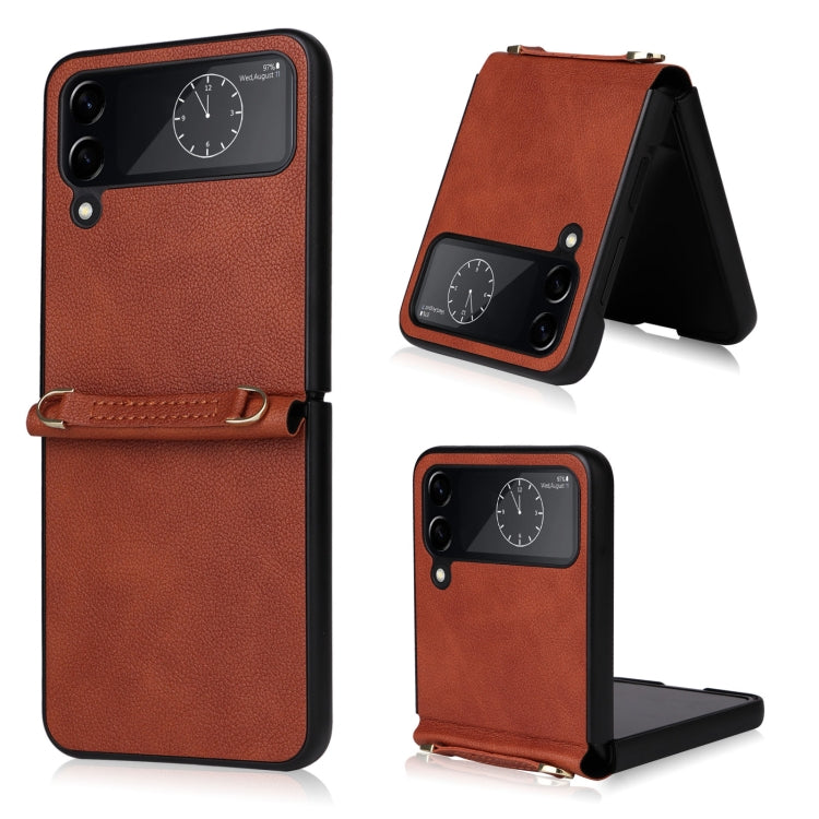 Lambskin Texture Leather Phone Case with Lanyard, For Samsung Galaxy Z Flip4