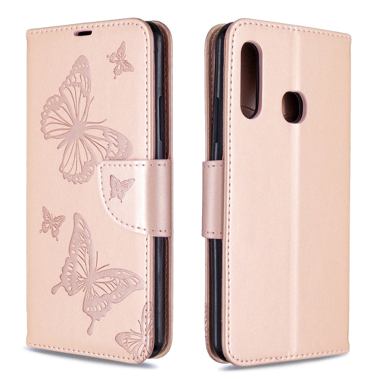 Two Butterflies Embossing Pattern Horizontal Flip Leather Case with Holder & Card Slot & Wallet & Lanyard, For Galaxy A41, For Galaxy A70e