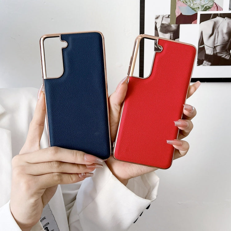 Genuine Leather Luolai Series Nano Electroplating Phone Case, For Samsung Galaxy S21 5G, For Samsung Galaxy S21 FE 5G, For Samsung Galaxy S21+ 5G, For Samsung Galaxy S22 5G, For Samsung Galaxy S22+ 5G
