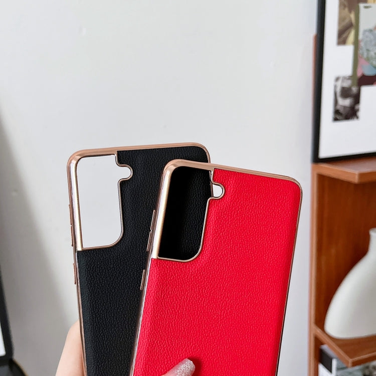 Genuine Leather Luolai Series Nano Electroplating Phone Case, For Samsung Galaxy S21 5G, For Samsung Galaxy S21 FE 5G, For Samsung Galaxy S21+ 5G, For Samsung Galaxy S22 5G, For Samsung Galaxy S22+ 5G