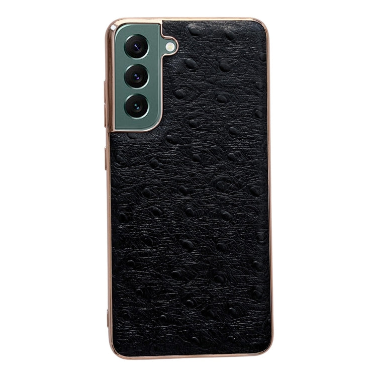 Genuine Leather Ostrich Texture Series Nano Electroplating Phone Case, For Samsung Galaxy S21 5G, For Samsung Galaxy S21 FE 5G, For Samsung Galaxy S21+ 5G, For Samsung Galaxy S22 5G, For Samsung Galaxy S22+ 5G