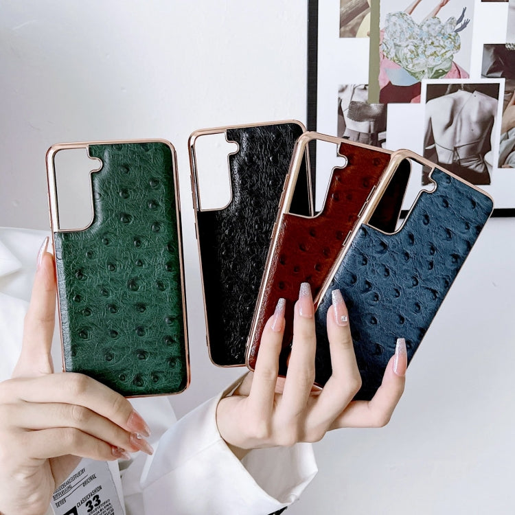 Genuine Leather Ostrich Texture Series Nano Electroplating Phone Case, For Samsung Galaxy S21 5G, For Samsung Galaxy S21 FE 5G, For Samsung Galaxy S21+ 5G, For Samsung Galaxy S22 5G, For Samsung Galaxy S22+ 5G