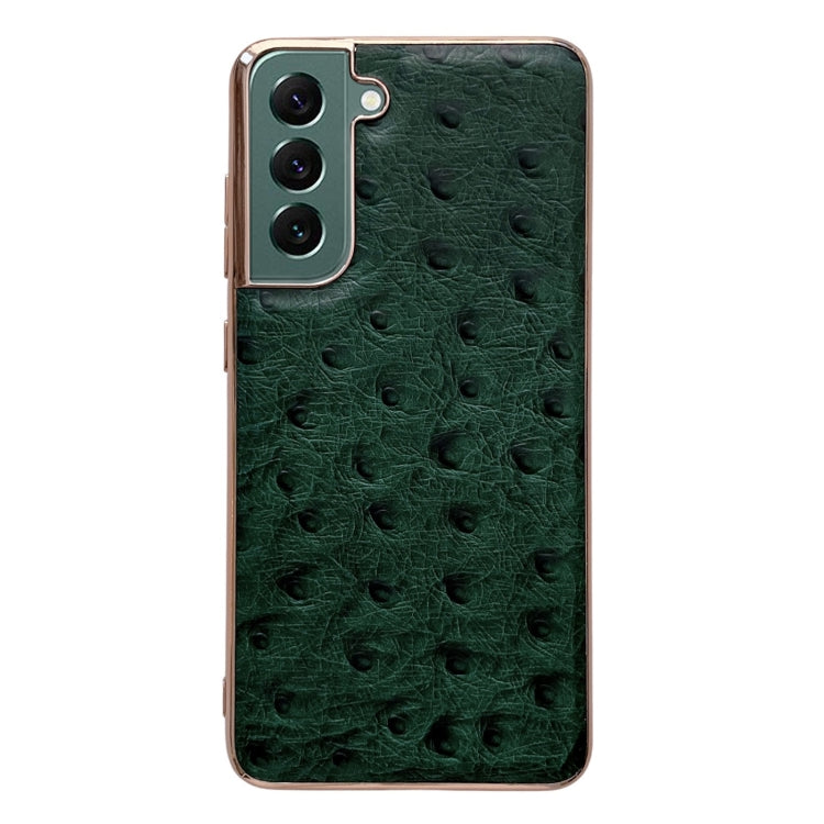 Genuine Leather Ostrich Texture Series Nano Electroplating Phone Case, For Samsung Galaxy S21 5G, For Samsung Galaxy S21 FE 5G, For Samsung Galaxy S21+ 5G, For Samsung Galaxy S22 5G, For Samsung Galaxy S22+ 5G