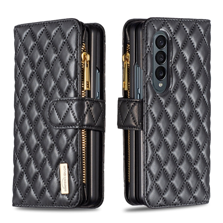 Diamond Lattice Zipper Wallet Leather Flip Phone Case, For Samsung Galaxy Z Fold4
